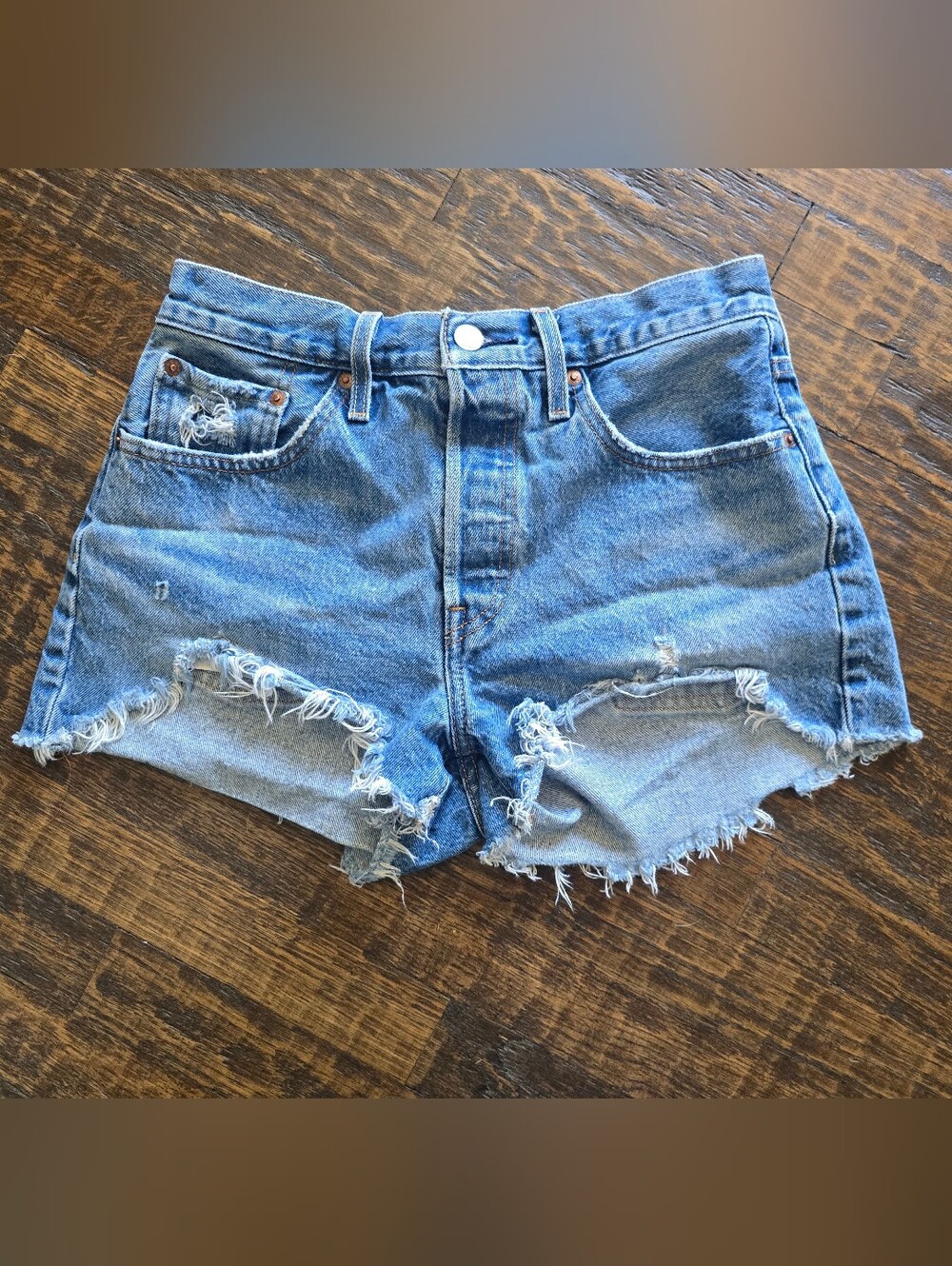 Classic 501 Premium Distressed Denim Shorts -  Blue W28
